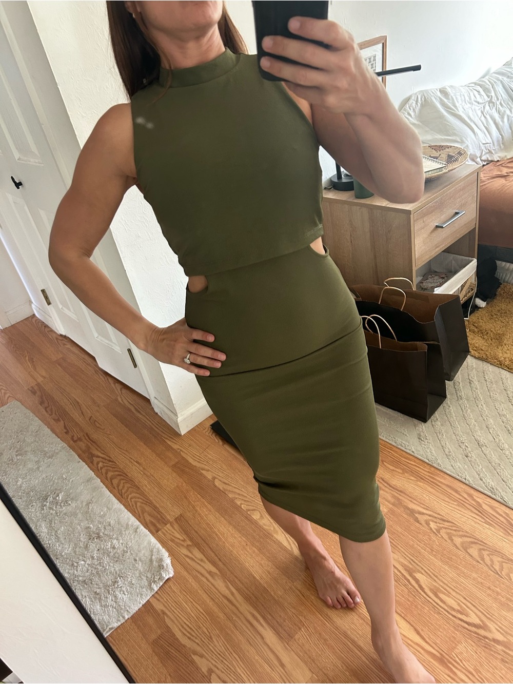 Olive Green Cutout layered Bodycon Dress - Brand TOPSHOP 0 xs